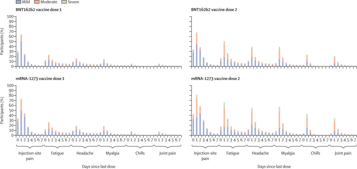 Safety of mRNA vaccines administered during the initial 6 months of the US COVID-19 vaccination programme: an observational study of reports to the Vaccine Adverse Event Reporting System and v-safe