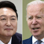 FILE - This photo combination of two file photos shows U.S. President Joe Biden, right, in Washingt...