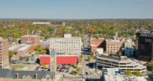 Drone View of Springfield, Ohio on a Clear, Fall Day - Caribbean Television Network