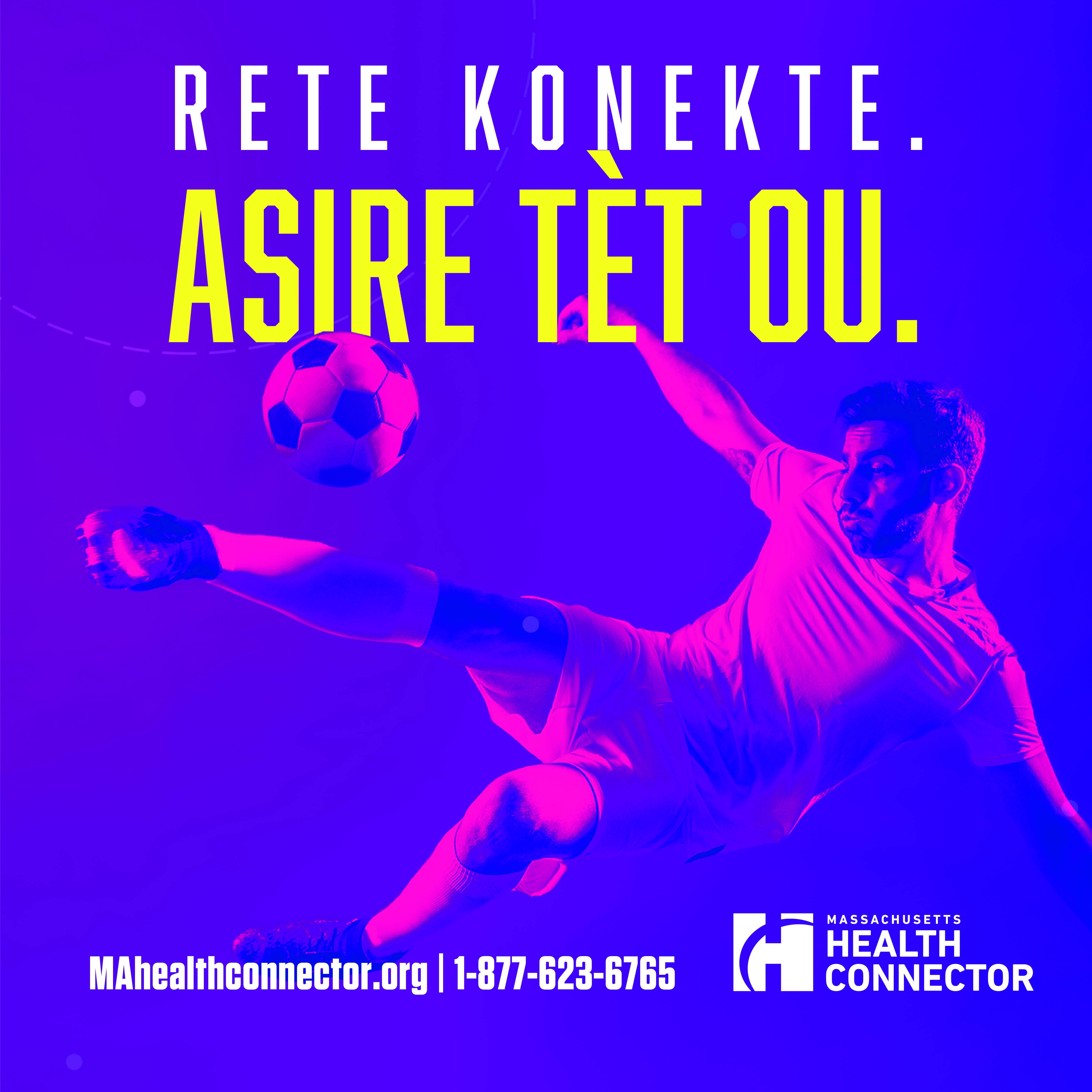 2026_HC_PRO_World Cup 26_FBAd_1080x1080px_HAI_v1 - Caribbean Television Network Advertisement banner for Massachusetts Health Connector showing athletes in action on a purple background with the organization’s logo and contact info at the bottom.